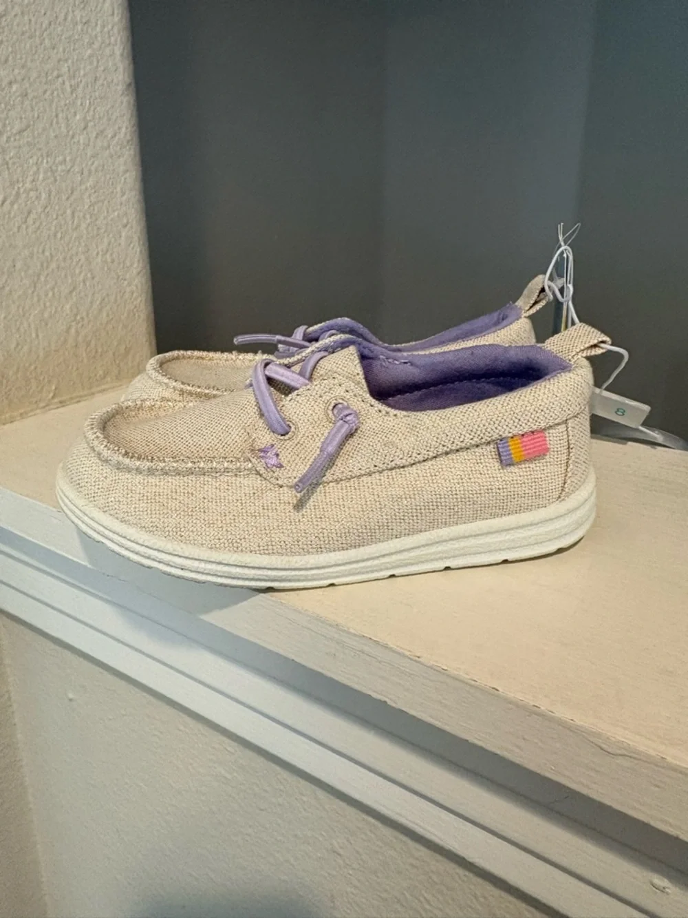 Girls Bobby Sneakers Slip On Beige/ Purple Cat & Jack Kids Child Toddler Sz 8